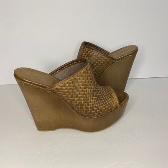 NWOT Fred Segal Feet Brown Woven Leather Platform Wedges Size 38 Made in Italy - Picture 3 of 7